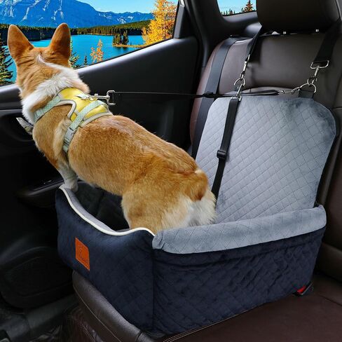 Dog Car Seat Bed 2 in 1 for Small/Medium Dogs up to 35 lbs,Adjustable Safety Leashes,Memory Foam with Soft Fabric Pets Travel Car Bed,Easily Installed in Front and Back seat,Removable and Washable. in Kuwait