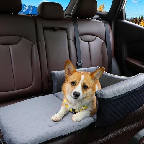 Dog Car Seat Bed 2 in 1 for Small/Medium Dogs up to 35 lbs,Adjustable Safety Leashes,Memory Foam with Soft Fabric Pets Travel Car Bed,Easily Installed in Front and Back seat,Removable and Washable. in Kuwait