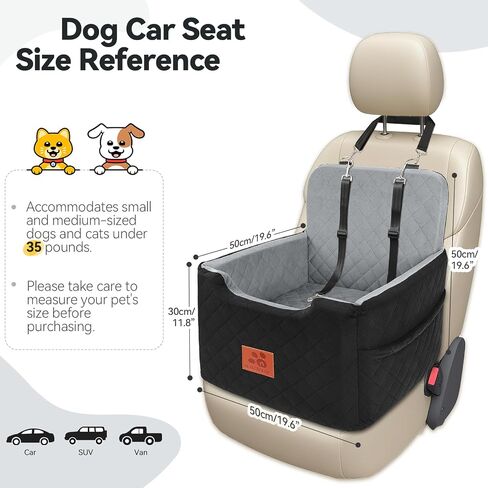 Dog Car Seat for Small/Medium Dogs Under 35lbs,Memory Foam Dog Booster Seats,Detachable and Washable Traval Pet Car Seat, Dogs Bed with 2 Safety Belts(Balck/Grey) in Saudi Arabia