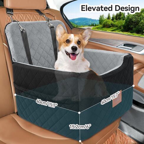 Dog Car Seat for Small/Medium Dogs Under 35lbs,Memory Foam Dog Booster Seats,Detachable and Washable Traval Pet Car Seat, Dogs Bed with 2 Safety Belts(Balck/Grey) in Saudi Arabia