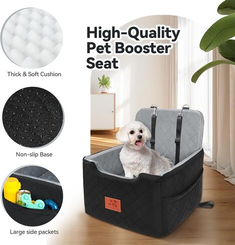 Dog Car Seat for Small/Medium Dogs Under 35lbs,Memory Foam Dog Booster Seats,Detachable and Washable Traval Pet Car Seat, Dogs Bed with 2 Safety Belts(Balck/Grey) in Saudi Arabia