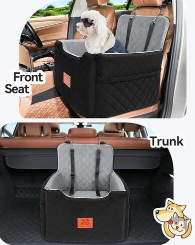 Dog Car Seat for Small/Medium Dogs Under 35lbs,Memory Foam Dog Booster Seats,Detachable and Washable Traval Pet Car Seat, Dogs Bed with 2 Safety Belts(Balck/Grey) in Saudi Arabia