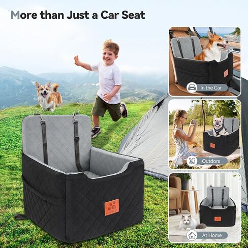 Dog Car Seat for Small/Medium Dogs Under 35lbs,Memory Foam Dog Booster Seats,Detachable and Washable Traval Pet Car Seat, Dogs Bed with 2 Safety Belts(Balck/Grey) in Saudi Arabia