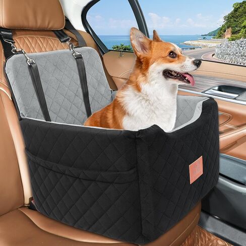 Dog Car Seat for Small/Medium Dogs Under 35lbs,Memory Foam Dog Booster Seats,Detachable and Washable Traval Pet Car Seat, Dogs Bed with 2 Safety Belts(Balck/Grey) in Saudi Arabia