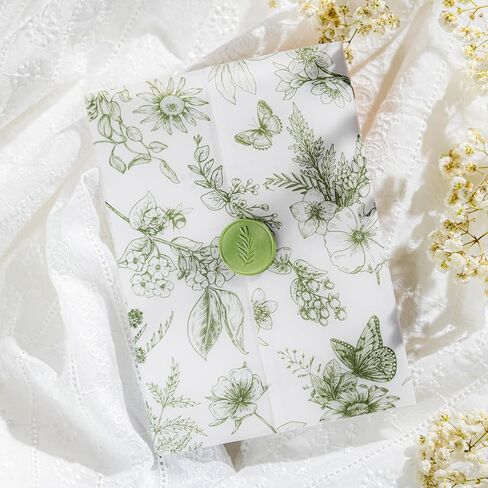 50 Pack Pre-Folded Vellum Jackets for 5x7 Invitations,AZAZA Elegant Translucent Invitation Sleeves,115GSM Vellum Jackets 5x7, Wedding Invitation Accessories, for Weddings Birthdays,Sage Green Toile in Kuwait