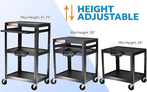 Steel AV Cart on Wheels - Rolling Projector Cart with Height Adjustable Shelf, Pullout Keyboard Tray, Power Strip, Cord Management - Mobile Media Carts Computer Workstation for Office Classroom in Saudi Arabia