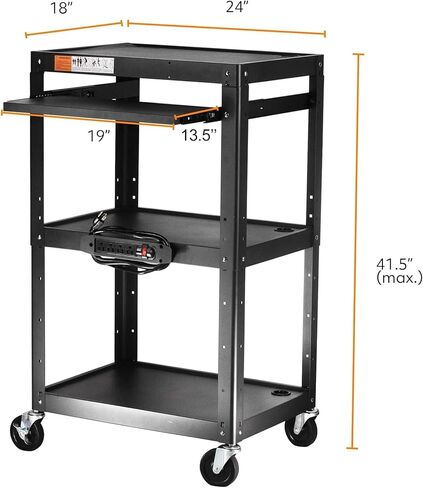 Steel AV Cart on Wheels - Rolling Projector Cart with Height Adjustable Shelf, Pullout Keyboard Tray, Power Strip, Cord Management - Mobile Media Carts Computer Workstation for Office Classroom in Saudi Arabia