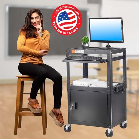 CART AV AV Steel على عجلات - عربة العرض المتداول مع الرف القابل للتعديل ، صينية لوحة المفاتيح السحب ، شريط الطاقة ، إدارة الحبل - وسائل الإعلام المحمولة محطة عمل الكمبيوتر لفصول المكاتب in Saudi Arabia