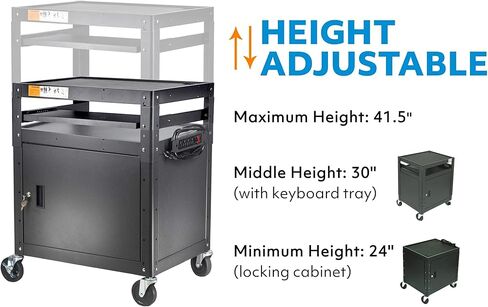 CART AV AV Steel على عجلات - عربة العرض المتداول مع الرف القابل للتعديل ، صينية لوحة المفاتيح السحب ، شريط الطاقة ، إدارة الحبل - وسائل الإعلام المحمولة محطة عمل الكمبيوتر لفصول المكاتب in Saudi Arabia