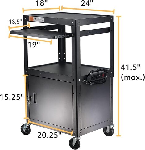CART AV AV Steel على عجلات - عربة العرض المتداول مع الرف القابل للتعديل ، صينية لوحة المفاتيح السحب ، شريط الطاقة ، إدارة الحبل - وسائل الإعلام المحمولة محطة عمل الكمبيوتر لفصول المكاتب in Saudi Arabia