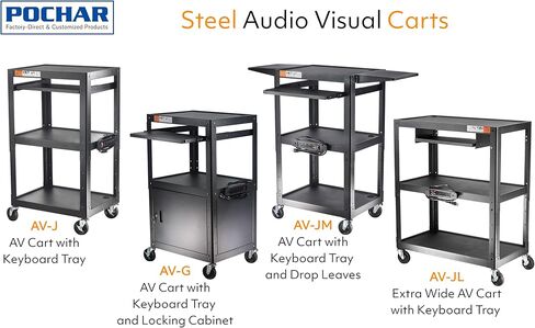 CART AV AV Steel على عجلات - عربة العرض المتداول مع الرف القابل للتعديل ، صينية لوحة المفاتيح السحب ، شريط الطاقة ، إدارة الحبل - وسائل الإعلام المحمولة محطة عمل الكمبيوتر لفصول المكاتب in Saudi Arabia