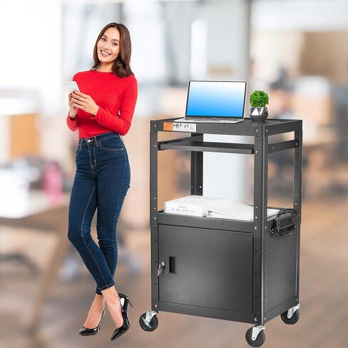 CART AV AV Steel على عجلات - عربة العرض المتداول مع الرف القابل للتعديل ، صينية لوحة المفاتيح السحب ، شريط الطاقة ، إدارة الحبل - وسائل الإعلام المحمولة محطة عمل الكمبيوتر لفصول المكاتب in Saudi Arabia