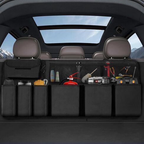 منظم صندوق السيارة، منظم تخزين السيارة مع مقصورات للأحذية، منظم متعدد الأقسام قابل للطي للسيارة، سيارات الدفع الرباعي، السيدان، الشاحنة، مع حقيبة مقاومة للماء مجانًا، مقبض من الألومنيوم in Kuwait