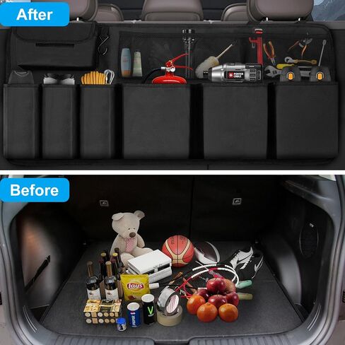 منظم صندوق السيارة، منظم تخزين السيارة مع مقصورات للأحذية، منظم متعدد الأقسام قابل للطي للسيارة، سيارات الدفع الرباعي، السيدان، الشاحنة، مع حقيبة مقاومة للماء مجانًا، مقبض من الألومنيوم in Kuwait