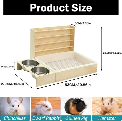 3 in 1 Rabbit Hay Feeder with Litter Box,Wooden Hay Feeder with 2 Bowls & Litter Box for Guinea Pig Chinchilla Bunny Other Small Animals (Basic Stand with Wire mesh and Plastic Bag) in Saudi Arabia
