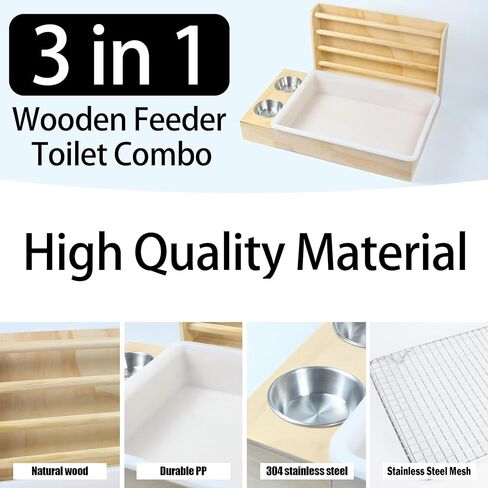 3 in 1 Rabbit Hay Feeder with Litter Box,Wooden Hay Feeder with 2 Bowls & Litter Box for Guinea Pig Chinchilla Bunny Other Small Animals (Basic Stand with Wire mesh and Plastic Bag) in Saudi Arabia