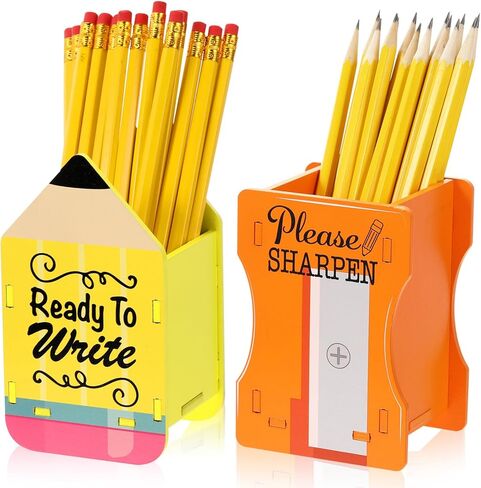 2 Pcs Pencil Shaped Pencil Holder Sharp and Dull Pencil Holder Wooden Pencil Dispenser Pencil Storage Organizer for Back to School Teachers Classroom Management Organization in Kuwait