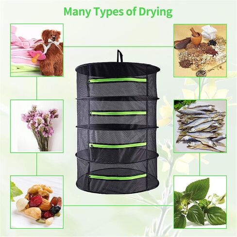 Drying Rack Net Dryer 4 Layer 2ft Black W/Green Zippers Hydroponics Drying Rack Herbs for Plant Bud Seed,Plant Racks for Weed,Mesh Hanging Plant Dry,Herb Dry,for Garden Outdoor Bud Tea in Saudi Arabia