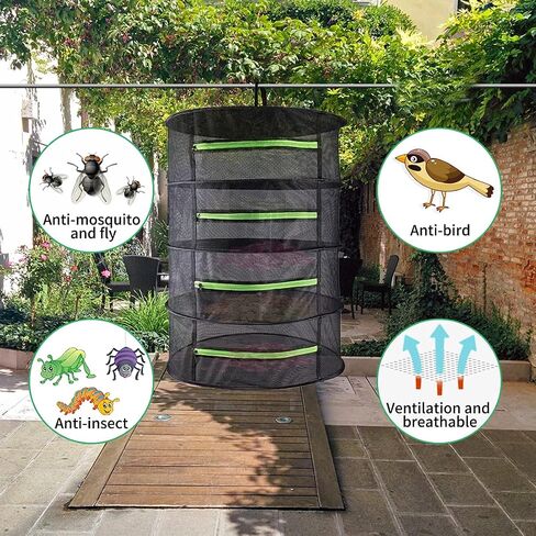 Drying Rack Net Dryer 4 Layer 2ft Black W/Green Zippers Hydroponics Drying Rack Herbs for Plant Bud Seed,Plant Racks for Weed,Mesh Hanging Plant Dry,Herb Dry,for Garden Outdoor Bud Tea in Saudi Arabia