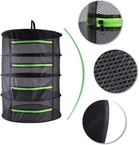 Drying Rack Net Dryer 4 Layer 2ft Black W/Green Zippers Hydroponics Drying Rack Herbs for Plant Bud Seed,Plant Racks for Weed,Mesh Hanging Plant Dry,Herb Dry,for Garden Outdoor Bud Tea in Saudi Arabia