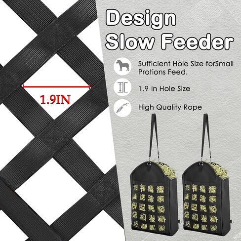 2 Pack Hay Bag for Horse,Heavy Duty 1200D Oxford Slow Feeder Hay Bag with Front Hay Nets Design Horse Feeding Bag with Large Opening for Horse, Goat, Donkeys, 13.78x7.45x18.1 Inch,Black in Saudi Arabia