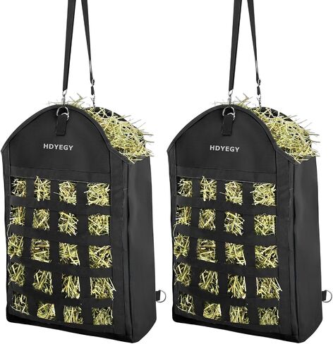 2 Pack Hay Bag for Horse,Heavy Duty 1200D Oxford Slow Feeder Hay Bag with Front Hay Nets Design Horse Feeding Bag with Large Opening for Horse, Goat, Donkeys, 13.78x7.45x18.1 Inch,Black in Saudi Arabia