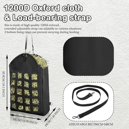 2 Pack Hay Bag for Horse,Heavy Duty 1200D Oxford Slow Feeder Hay Bag with Front Hay Nets Design Horse Feeding Bag with Large Opening for Horse, Goat, Donkeys, 13.78x7.45x18.1 Inch,Black in Saudi Arabia