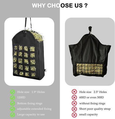 2 Pack Hay Bag for Horse,Heavy Duty 1200D Oxford Slow Feeder Hay Bag with Front Hay Nets Design Horse Feeding Bag with Large Opening for Horse, Goat, Donkeys, 13.78x7.45x18.1 Inch,Black in Saudi Arabia