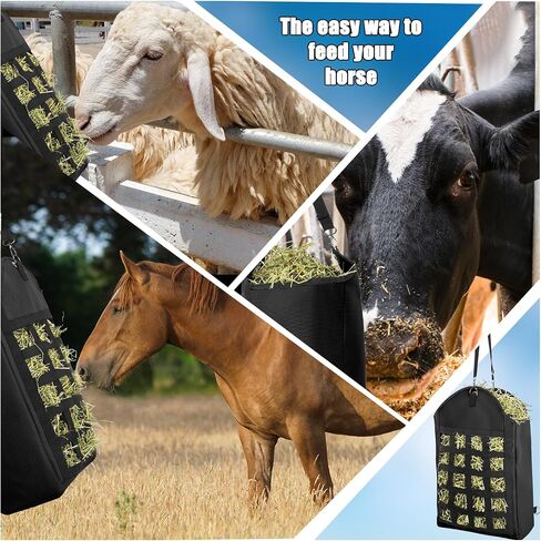 2 Pack Hay Bag for Horse,Heavy Duty 1200D Oxford Slow Feeder Hay Bag with Front Hay Nets Design Horse Feeding Bag with Large Opening for Horse, Goat, Donkeys, 13.78x7.45x18.1 Inch,Black in Saudi Arabia