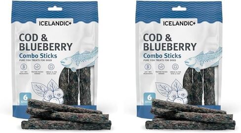 Icelandic+ Combo Sticks: Cod & Blueberry - 2oz - Dog Treats, Crunchy 2 Ingredient Pet Snacks, Preservative Free, Wild Caught Fish, Slow Baked, Natural in Saudi Arabia