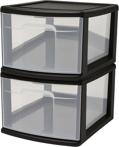 Homz 2-Pack 1-Drawer Storage Cart ، حاوية بلاستيكية شفافة ، 14.25 "متوسطة ، إطار أسود-تنظيم حاويات درج للمنزل والحمام وغرفة النوم والمكتب والفصول الدراسية in Kuwait