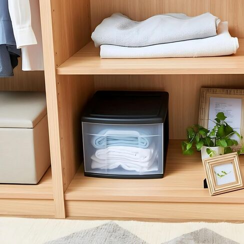 Homz 2-Pack 1-Drawer Storage Cart ، حاوية بلاستيكية شفافة ، 14.25 "متوسطة ، إطار أسود-تنظيم حاويات درج للمنزل والحمام وغرفة النوم والمكتب والفصول الدراسية in Kuwait