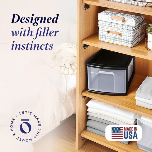 Homz 2-Pack 1-Drawer Storage Cart ، حاوية بلاستيكية شفافة ، 14.25 "متوسطة ، إطار أسود-تنظيم حاويات درج للمنزل والحمام وغرفة النوم والمكتب والفصول الدراسية in Kuwait