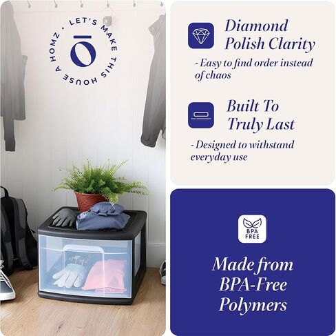 Homz 2-Pack 1-Drawer Storage Cart ، حاوية بلاستيكية شفافة ، 14.25 "متوسطة ، إطار أسود-تنظيم حاويات درج للمنزل والحمام وغرفة النوم والمكتب والفصول الدراسية in Kuwait