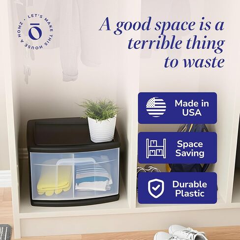 Homz 2-Pack 1-Drawer Storage Cart ، حاوية بلاستيكية شفافة ، 14.25 "متوسطة ، إطار أسود-تنظيم حاويات درج للمنزل والحمام وغرفة النوم والمكتب والفصول الدراسية in Kuwait