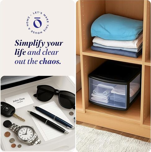 Homz 2-Pack 1-Drawer Storage Cart ، حاوية بلاستيكية شفافة ، 14.25 "متوسطة ، إطار أسود-تنظيم حاويات درج للمنزل والحمام وغرفة النوم والمكتب والفصول الدراسية in Kuwait