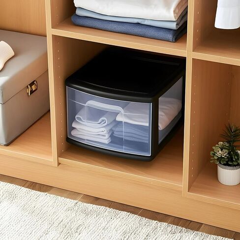 Homz 2-Pack 1-Drawer Storage Cart ، حاوية بلاستيكية شفافة ، 14.25 "متوسطة ، إطار أسود-تنظيم حاويات درج للمنزل والحمام وغرفة النوم والمكتب والفصول الدراسية in Kuwait