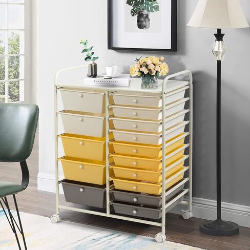 COSTWAY 15 Drawers Storage Cart, Multipurpose Rolling Utility Cart on Wheels w/Lockable Wheels & Removable Drawers, Mobile Tools Scrapbook Paper Organizer Cart for Office School Home, Macaron in Saudi Arabia