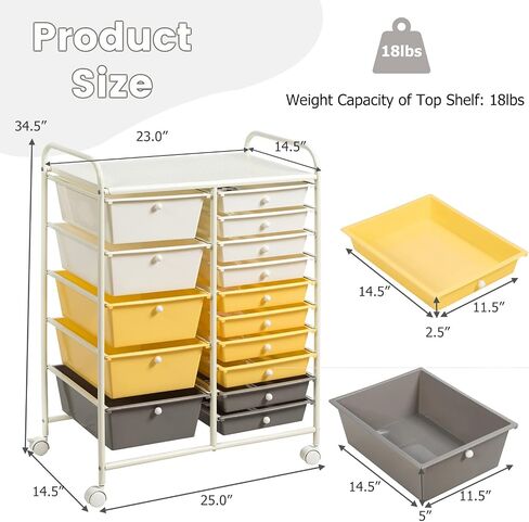 COSTWAY 15 Drawers Storage Cart, Multipurpose Rolling Utility Cart on Wheels w/Lockable Wheels & Removable Drawers, Mobile Tools Scrapbook Paper Organizer Cart for Office School Home, Macaron in Saudi Arabia