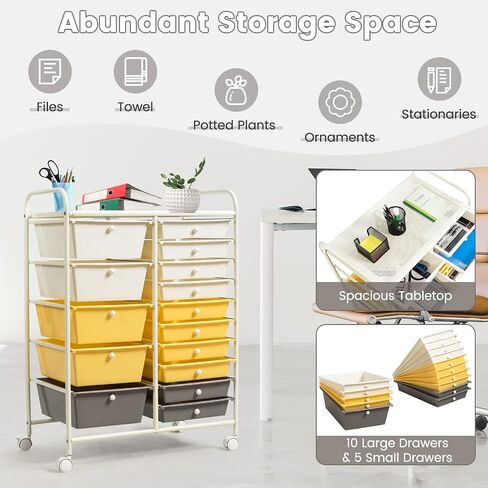 COSTWAY 15 Drawers Storage Cart, Multipurpose Rolling Utility Cart on Wheels w/Lockable Wheels & Removable Drawers, Mobile Tools Scrapbook Paper Organizer Cart for Office School Home, Macaron in Saudi Arabia