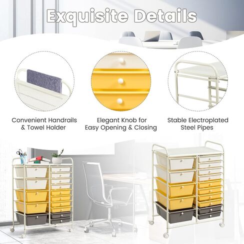 COSTWAY 15 Drawers Storage Cart, Multipurpose Rolling Utility Cart on Wheels w/Lockable Wheels & Removable Drawers, Mobile Tools Scrapbook Paper Organizer Cart for Office School Home, Macaron in Saudi Arabia