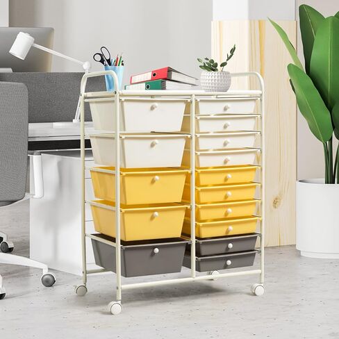 COSTWAY 15 Drawers Storage Cart, Multipurpose Rolling Utility Cart on Wheels w/Lockable Wheels & Removable Drawers, Mobile Tools Scrapbook Paper Organizer Cart for Office School Home, Macaron in Saudi Arabia