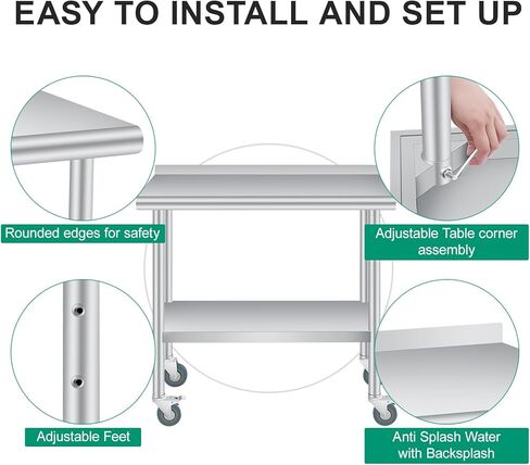 طاولة الإعدادية من الفولاذ المقاوم للصدأ ، 60 × 24 بوصة ، مع باكسبلاش ، ونفس قابلة للتعديل ، طاولة شاقة تجارية مع قابلة للتعديل تحت الرف للاستخدام في الهواء الطلق ، والمطاعم ، والفنادق ، والأعمال in Kuwait