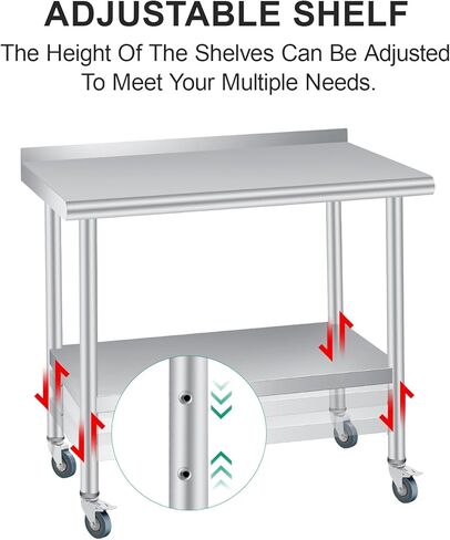 طاولة الإعدادية من الفولاذ المقاوم للصدأ ، 60 × 24 بوصة ، مع باكسبلاش ، ونفس قابلة للتعديل ، طاولة شاقة تجارية مع قابلة للتعديل تحت الرف للاستخدام في الهواء الطلق ، والمطاعم ، والفنادق ، والأعمال in Kuwait