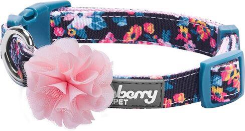 Blueberry Pet Made Well Profound Floral Print Adjustable Dog Collar in Navy Blue, X-Small, Neck 7.5"-10" in Saudi Arabia