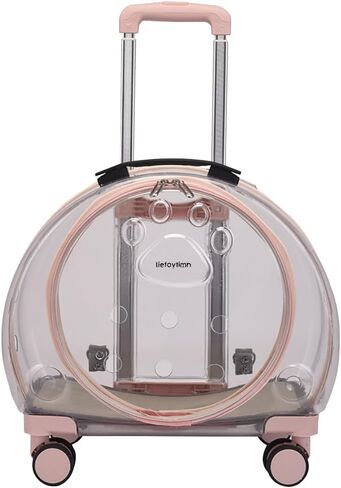 Portable pet Trolley Box, cat Stand, Retractable Trolley Box with Silent Wheels, pet Outdoor Backpack, Bubble Box, Comfortable and Breathable, Suitable for Small Cats, Dogs, Rabbits (Light Pink) in Saudi Arabia