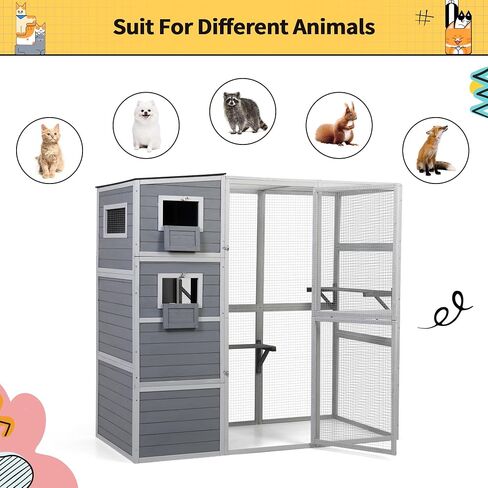 Outdoor Enclosure, 4-Tier Large Cat Catio with Weatherproof Roof, 2 Resting Rooms, 2 Platforms, Walk in Cat Cage Cat House, Wood (Grey) in Saudi Arabia