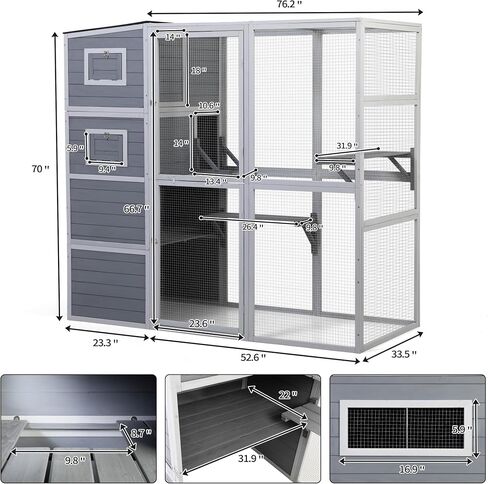 Outdoor Enclosure, 4-Tier Large Cat Catio with Weatherproof Roof, 2 Resting Rooms, 2 Platforms, Walk in Cat Cage Cat House, Wood (Grey) in Saudi Arabia