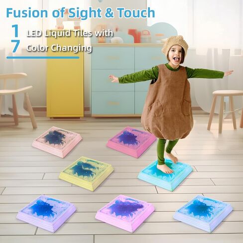Art3d 12×12 Inch Sensory Interactive Blue Liquid Motion Tiles for Toddlers Kids & Adult - Touch Sensitive 7 Color Changing Flooring Tile for Home Décor, Indoor & Outdoor Activities, 1-Pack in Saudi Arabia