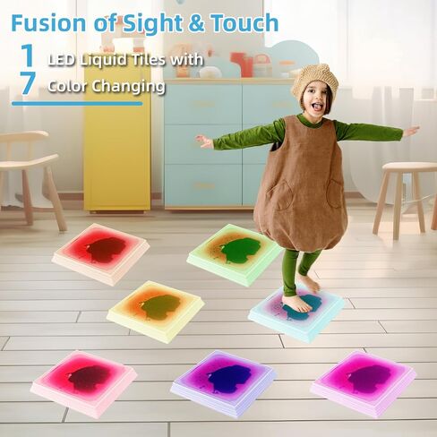 Art3d 12 × 12 بوصة بلاط الحركة السائل الأزرق التفاعلي الحسي للأطفال الصغار والبالغين - Touch Consitive 7 Color Dilling Party for Home Décor ، Indoor & Outdoor ، pack 1 pack in Saudi Arabia